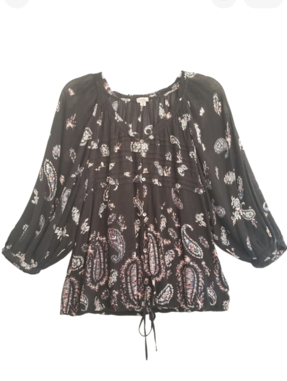 Ecote Paisley Boho Blouse Small Black